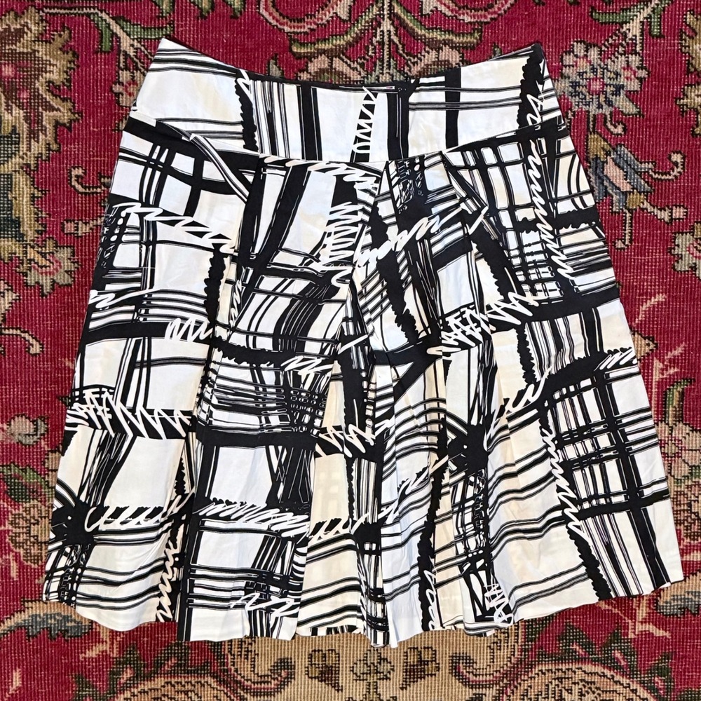 Sandro Sportswear Vintage Abstract Brushstroke Pleated Skirt - Black & White 8